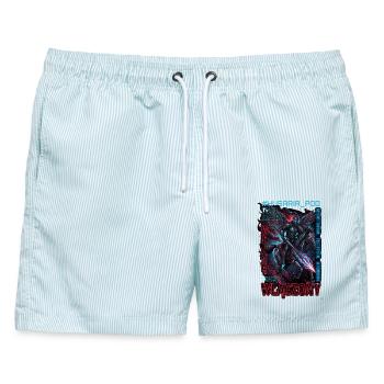 Cyber-Husaren-Angriff - Männer Badeshorts - hellblau gestreift - Vorne - AI Model Male 178 light (178cm)