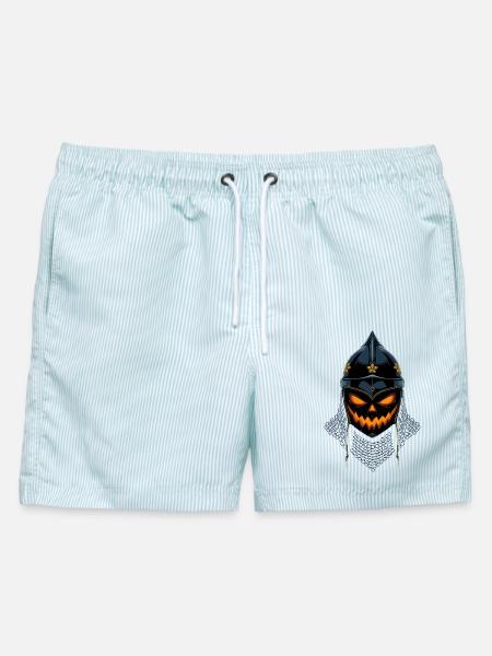 Kürbisritter Halloween - Männer Badeshorts - hellblau gestreift
