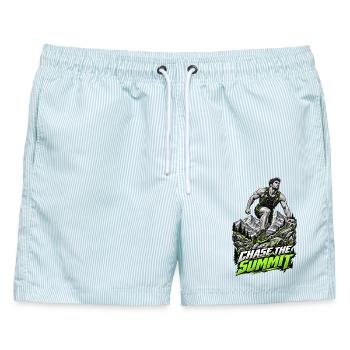 Trailrunning – Jagen auf den Gipfel - Männer Badeshorts - hellblau gestreift - Vorne - AI Model Male 178 light (178cm)