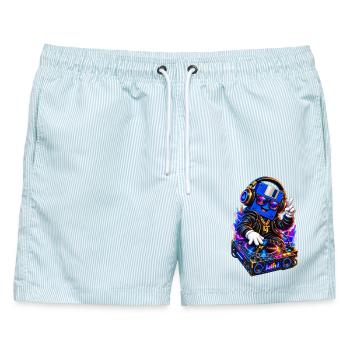 90er Retro DJ Diskette - Männer Badeshorts - hellblau gestreift - Vorne - AI Model Male 178 light (178cm)