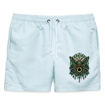 Smaragdgrüner Schwarzkäfer - Männer Badeshorts - hellblau gestreift - Vorne - AI Model Male 178 light (178cm)