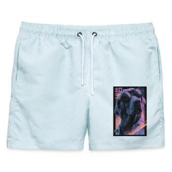 Neon-Vaporwave Hund - Männer Badeshorts - hellblau gestreift - Vorne - AI Model Male 178 light (178cm)