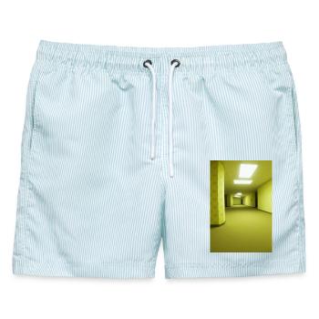 The Backrooms Yellow Wallpaper Print | Creepypasta - Männer Badeshorts - hellblau gestreift - Vorne - AI Model Male 178 light (178cm)