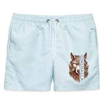 Wolf Walhalla Mythologie Wikinger Geri Freki Wölfe - Männer Badeshorts - hellblau gestreift - Vorne - AI Model Male 178 light (178cm)