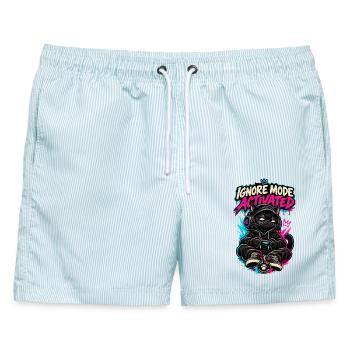 RobVibe Wild Club – Cat Ignore Mode Activated - Männer Badeshorts - hellblau gestreift - Vorne - AI Model Male 178 light (178cm)