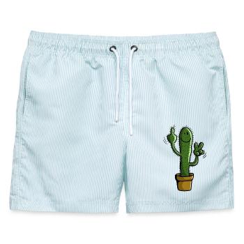 Stacheliger Kaktus - Pflanze - Comic - Geschenk - Männer Badeshorts - hellblau gestreift - Vorne - AI Model Male 178 light (178cm)