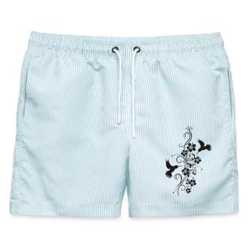 Kolibris mit Hibiskus und filigraner Ranke - Männer Badeshorts - hellblau gestreift - Vorne - AI Model Male 178 light (178cm)