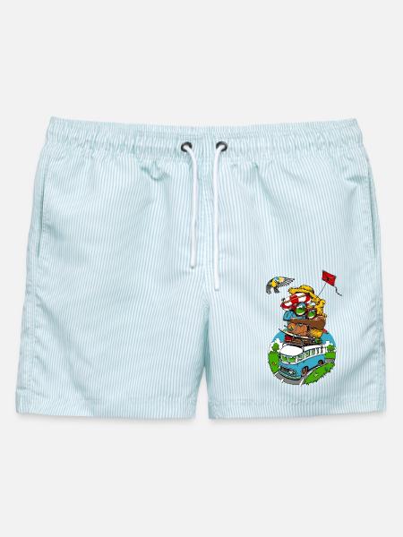 all around the world II - Männer Badeshorts - hellblau gestreift