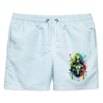 Color Splash Alien - Männer Badeshorts - hellblau gestreift - Vorne - AI Model Male 178 light (178cm)