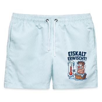 Eiskalt Erwischt Eisbaden  - Männer Badeshorts - hellblau gestreift - Vorne - AI Model Male 178 light (178cm)