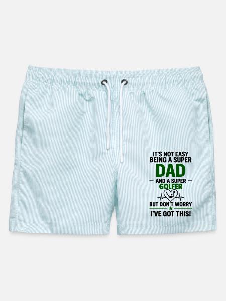 Herz + Golf – Super Papa Golfspieler - Männer Badeshorts - hellblau gestreift