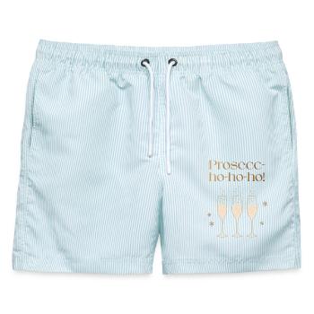 Prosecc-hohoho, lustiges Weihnachtsshirt für Damen - Männer Badeshorts - hellblau gestreift - Vorne - AI Model Male 178 light (178cm)