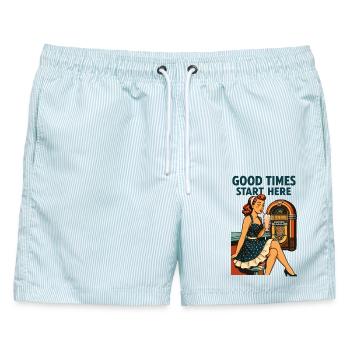 Rockabilly 50er Diner Milchshake Jukebox Retro  - Männer Badeshorts - hellblau gestreift - Vorne - AI Model Male 178 light (178cm)