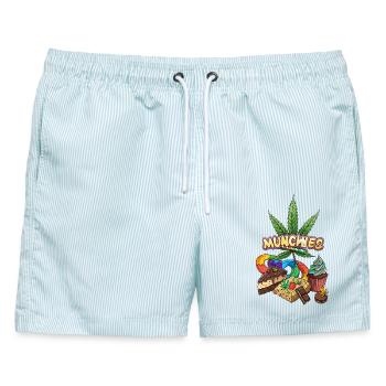 Munchies - Männer Badeshorts - hellblau gestreift - Vorne - AI Model Male 178 light (178cm)