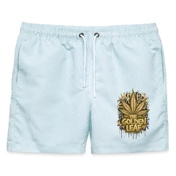 The Golden Leaf - Männer Badeshorts - hellblau gestreift - Vorne - AI Model Male 178 light (178cm)