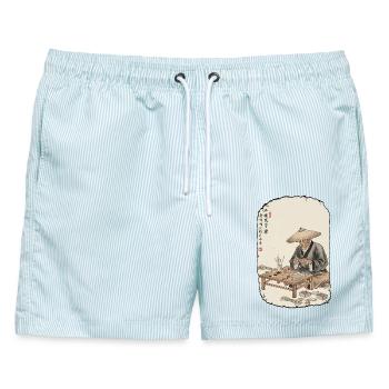 Pyro Feuerwerk Silvester - Männer Badeshorts - hellblau gestreift - Vorne - AI Model Male 178 light (178cm)