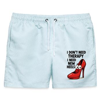 High Heels Therapy Cartoon: Comic Schuhe Spruch - Männer Badeshorts - hellblau gestreift - Vorne - AI Model Male 178 light (178cm)