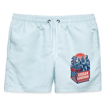 Urban Gardening Fragen Sie mich irgendetwas dazu - Männer Badeshorts - hellblau gestreift - Vorne - AI Model Male 178 light (178cm)