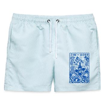 Wein Zu Vino Sag Ich Nie No Weinkenner - Männer Badeshorts - hellblau gestreift - Vorne - AI Model Male 178 light (178cm)
