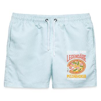 Legendärer Pizzabäcker Pizza Spruch - Männer Badeshorts - hellblau gestreift - Vorne - AI Model Male 178 light (178cm)