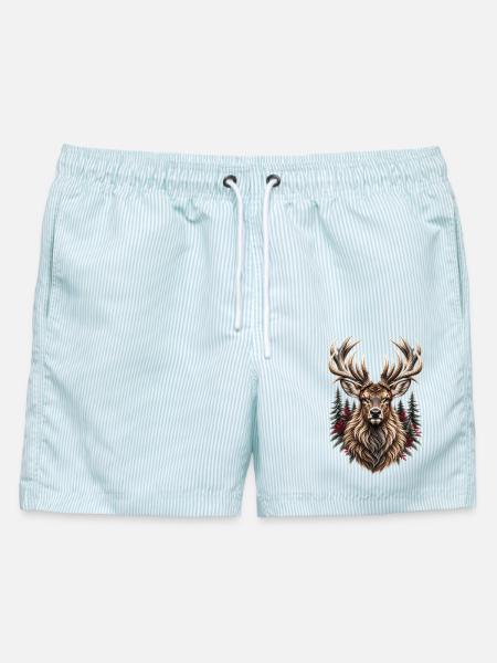 Black Forest Stag – Wilder Hirsch - Männer Badeshorts - hellblau gestreift