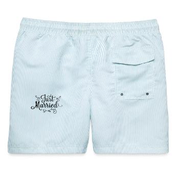 Just Married - Männer Badeshorts - hellblau gestreift - Hinten - AI Model Male 178 light (178cm)