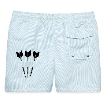 Drei Darts einfarbig mit Textzeile. - Männer Badeshorts - hellblau gestreift - Hinten - AI Model Male 178 light (178cm)