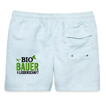 Grüner Bauer Logo Pflanzdesign - Männer Badeshorts - hellblau gestreift - Hinten - AI Model Male 178 light (178cm)