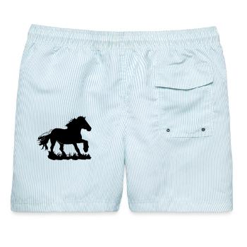 Kaltblut, Kaltblüter, Draft horse - Männer Badeshorts - hellblau gestreift - Hinten - AI Model Male 178 light (178cm)