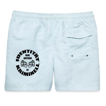 Identität ist keine Hautfarbe Satire Design - Männer Badeshorts - hellblau gestreift - Hinten - AI Model Male 178 light (178cm)