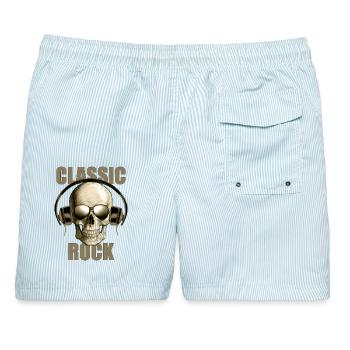 Classic Rock Skull With Headphones Design - Männer Badeshorts - hellblau gestreift - Hinten - AI Model Male 178 light (178cm)