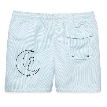 Moon Cat - Männer Badeshorts - hellblau gestreift - Hinten - AI Model Male 178 light (178cm)