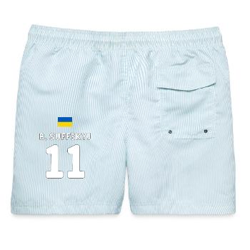 Ukraine Party Trikot Fußball Saufen Suffskyj Malle - Männer Badeshorts - hellblau gestreift - Hinten - AI Model Male 178 light (178cm)