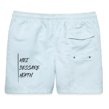 Mei bessere Höftn - meine bessere Hälfte - Männer Badeshorts - hellblau gestreift - Hinten - AI Model Male 178 light (178cm)