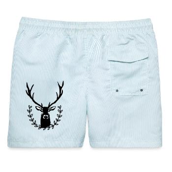 Hirsch mit Lorbeerkranz - Männer Badeshorts - hellblau gestreift - Hinten - AI Model Male 178 light (178cm)