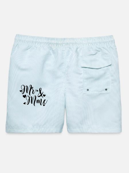 Herr und Frau mit Nachname personalisieren - Männer Badeshorts - hellblau gestreift