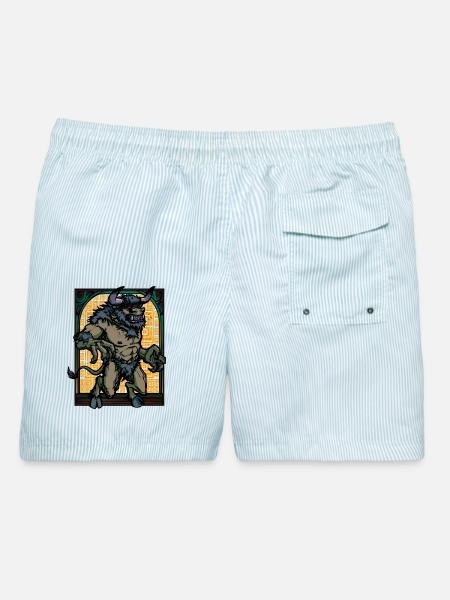 Retro-Stil: Glasgehörntes Biest - Männer Badeshorts - hellblau gestreift