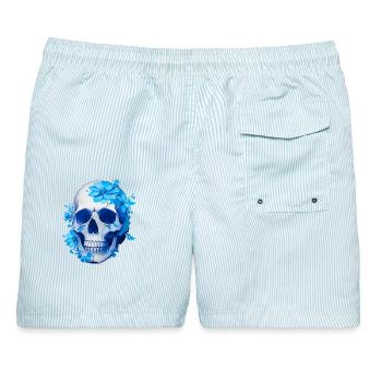 Intensiv blauer Blumenschädel - Männer Badeshorts - hellblau gestreift - Hinten - AI Model Male 178 light (178cm)