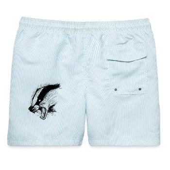 Dachs - Männer Badeshorts - hellblau gestreift - Hinten - AI Model Male 178 light (178cm)