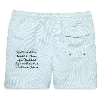 Rudolf hat 'ne rote Nase, ihm drückt der Glühwe... - Männer Badeshorts - hellblau gestreift - Hinten - AI Model Male 178 light (178cm)
