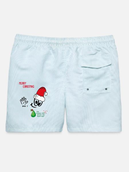 Weihnachtsmann, Merry Christmas, Comic - Männer Badeshorts - hellblau gestreift