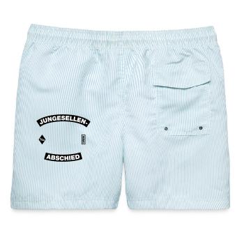 Junggesellenabschied Rahmen (JGA MC-Rocker-Design) - Männer Badeshorts - hellblau gestreift - Hinten - AI Model Male 178 light (178cm)