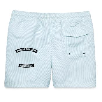 Junggesellenabschied Rahmen Element 1C (MC-Style) - Männer Badeshorts - hellblau gestreift - Hinten - AI Model Male 178 light (178cm)