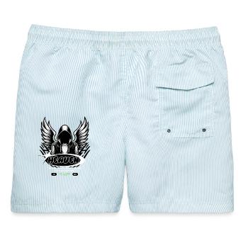 Heaven Engel im Hoodie - Engelflügel - Männer Badeshorts - hellblau gestreift - Hinten - AI Model Male 178 light (178cm)