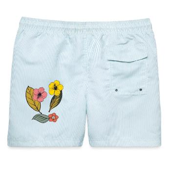Autumn floral, Hibiskus - Männer Badeshorts - hellblau gestreift - Hinten - AI Model Male 178 light (178cm)