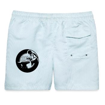  Badge - Jeder ist seines Glückes Schmied - Männer Badeshorts - hellblau gestreift - Hinten - AI Model Male 178 light (178cm)