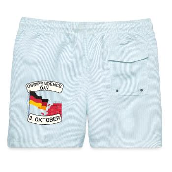 Ossipendence Day - Tag der deutschen Einheit - Männer Badeshorts - hellblau gestreift - Hinten - AI Model Male 178 light (178cm)
