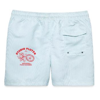 Studio Pluton - Ausgabe 2024 (rot) - Männer Badeshorts - hellblau gestreift - Hinten - AI Model Male 178 light (178cm)