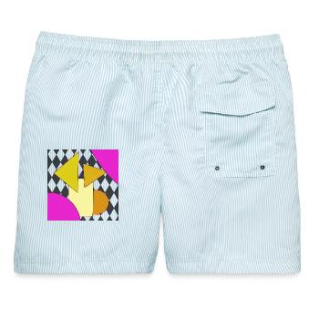 Geometrische Abstraktion Neon Pink - Männer Badeshorts - hellblau gestreift - Hinten - AI Model Male 178 light (178cm)