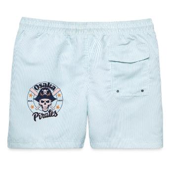Osaka Pirates Baseball Team - Männer Badeshorts - hellblau gestreift - Hinten - AI Model Male 178 light (178cm)